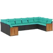 vidaXL 10-delige loungeset voor de tuin met kussens, zwart kunststof vlechtwerk