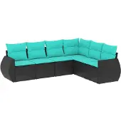 vidaXL 6-delige loungeset voor de tuin met kussens, zwart kunststofvlechtwerk