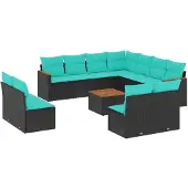vidaXL 12-delige loungeset voor de tuin met kussens, zwart kunststof vlechtwerk