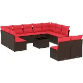 vidaXL 12-delige tuinbankset met kussens, bruin polyrotan