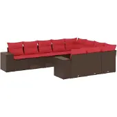vidaXL 10-delige tuinbankset met kussens, bruin polyrotan