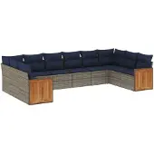 vidaXL 10-delige tuinbankset met kussens, grijs polyrotan