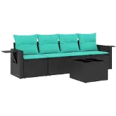 vidaXL 5-delige loungeset voor de tuin met kussens, zwart kunststofvlecht