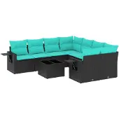 vidaXL 9-delige loungeset voor de tuin met kussens, zwart kunststof vlechtwerk