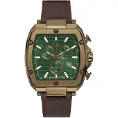 GUESS Analoog horloge 'Spirit Tonneau' bruin / goud / groen