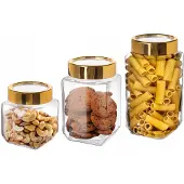Altom Design Glazen Pot Set 3 stuks - Goudkleurige Deksel
