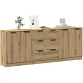 vidaXL Dressoirs 3 st 60x30x70 cm bewerkt hout artisanaal eikenkleurig
