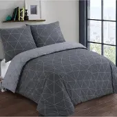 Vision Hugo - Tweezijdig omkeerbaar Dekbedovertrekset - 100% katoen: zacht en soepel - Lits-jumeaux - Dekbedovertrek 240 x 220 cm met 2 bijhorende slopen - Antraciet / Grijs - Oekotex gecertificeerd