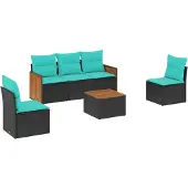 vidaXL 6-delige loungeset voor de tuin met kussens, zwart kunststofvlechtwerk
