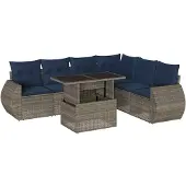 vidaXL 7-delige loungeset voor buiten, met kussens, grijs, kunststof riet