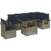 vidaXL 7-delige loungeset voor buiten, met kussens, grijs, kunststof riet