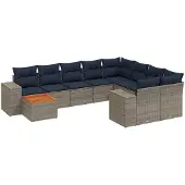 vidaXL 10-delige loungeset voor buiten, met kussens, grijs, kunststof vlechtwerk