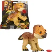 Jurassic World Rebirth Beschermdier Aquilops 'Dolores', interactief dinosaurusspeelgoed met aanvalsactie en geluiden, elektronisch figuur in dierenvriendjesstijl, met voedselaccessoire