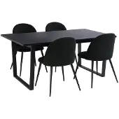 Ebuy24 Tilst eethoek eettafel zwarte marmerprint 90x160 4 stoelen velours zwart.