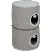 PawHut Modulaire krabpaal voor katten, krabpaal met afneembare rits, 3 niveaus, twee ballen, kattenhol en schuilplaats, hoogte 69 cm, grijs