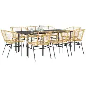vidaXL 9-delige Tuinset poly rattan glas bruin