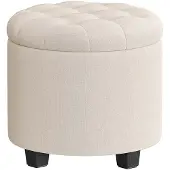 Songmics Ronde voetenbank met opbergruimte, lichtbeige