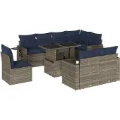 vidaXL 9-delige loungeset voor de tuin met kussens, grijs, kunststof vlechtwerk