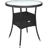Casaria Polyrattan Bijzettafel 60cm Rond - 5mm Veiligheidsglas \\u2013 Zwart