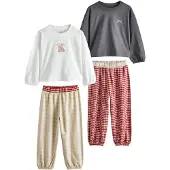 Next - Meisjes - Set van 2 geweven pyjamabroeken met ruiten - Crème