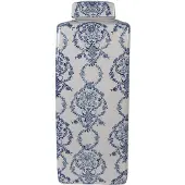 Clayre & Eef Vaas met Deksel 16x16x41 cm Wit Blauw Keramiek
