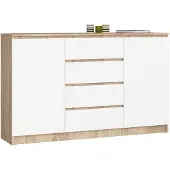 Akord Ladekast K160 met 4 Lades en 2 Deuren / Furniture Factory / Sonoma Eik - Wit / 160 x 99 x 40 cm