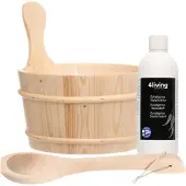4Living Sauna emmer, lepel en 500 ml Euca opgietmiddel - Sparren