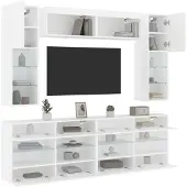 vidaXL 6-delige Tv-wandmeubelset met LED-verlichting wit