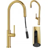 Granitan Gouden Keukenkraan met Uittrekbare Spuit, Hoge Model