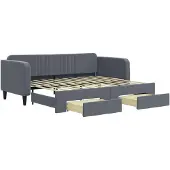 vidaXL Dagbed met uittrekbaar bed en lades, donkergrijs, 90x200 cm, fluweel