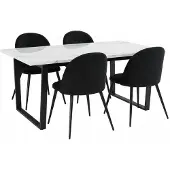Ebuy24 Tilst eethoek eettafel wit marmerprint 90x160 4 stoelen velours zwart.
