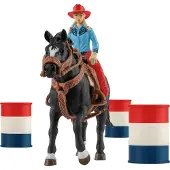 Schleich Farm World - 7-delige Barrel Racing Set - Western Rodeo speelgoedspeelset met Cowgirl beeldje, paardenfiguur en accessoires - Realistisch bo