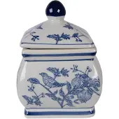 Clayre & Eef Voorraadpot Deksel 13x13x17 cm Wit Blauw Keramiek