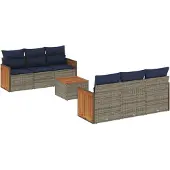 vidaXL 7-delige loungeset voor buiten, met kussens, grijs, kunststof riet