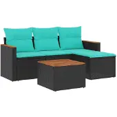 vidaXL 5-delige loungeset voor de tuin met kussens, zwart kunststofvlecht