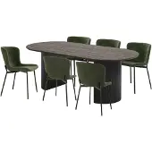Ebuy24 Kyoto eethoek 1 eettafel donkerbruin en 6 stoelen donkergroen.
