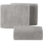 Eurofirany Luxe Zilveren Badhanddoek 50x90cm met Jacquard Borduursel