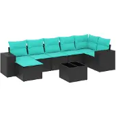 vidaXL 8-delige tuinbankset met kussens, zwart polyrotan