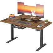 Vasagle In hoogte verstelbaar bureau met lade en usb poort, Vintagebruin / 140 x 70 cm