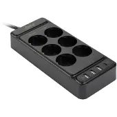 123inkt stekkerdoos met 6 stopcontacten en 4 USB zwart (2 meter)