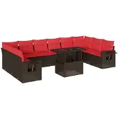 vidaXL 11-delige tuinbankset met kussens, bruin polyrotan