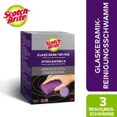 Scotch-Brite reinigingsspons voor keramische kookplaat - vrij van chemicaliën - krasbestendig en vaatwasmachinebestendig - L 80 x B 80 mm - schuim - paars - 3 stuks