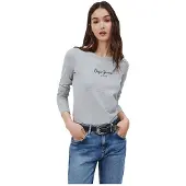 Pepe Jeans Dames Nieuw Virginia Ls N grijs T-shirt (XL), Casual, Katoen, Lange mouwen PL505203