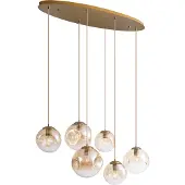QAZQA Art deco hanglamp messing met ovale plafondplaat en amber glas 6-lichts - Douglass