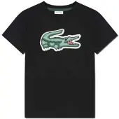 Lacoste Kids T-shirt zwart Jongens Katoen Ronde hals Logo - maat 176
