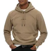Superdry Hoodie Beige fleece groen logo met capuchon