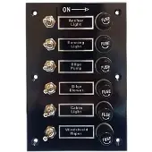 Goldenship 6 Switches Bakelite Panel With Fuse Holders 15a 12v Zwart 115 x 165 mm