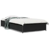 vidaXL Bedframe bewerkt hout en metaal zwart 90x200 cm