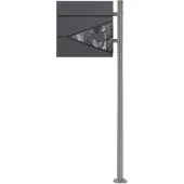 ML-Design Staande brievenbus met krantenvak 37x36,5x11 cm antraciet/zwart marmerlook gemaakt van staal ML design, modern driehoekig ontwerp, stahoogte 120 cm zilver