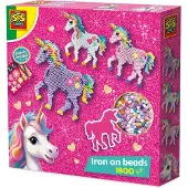 SES Creative - Unicorn - Strijkkralen - Knutselen Meisjes - Strijkkralen in Verschillende Kleuren met Glitter Stickers - Vanaf 5 Jaar